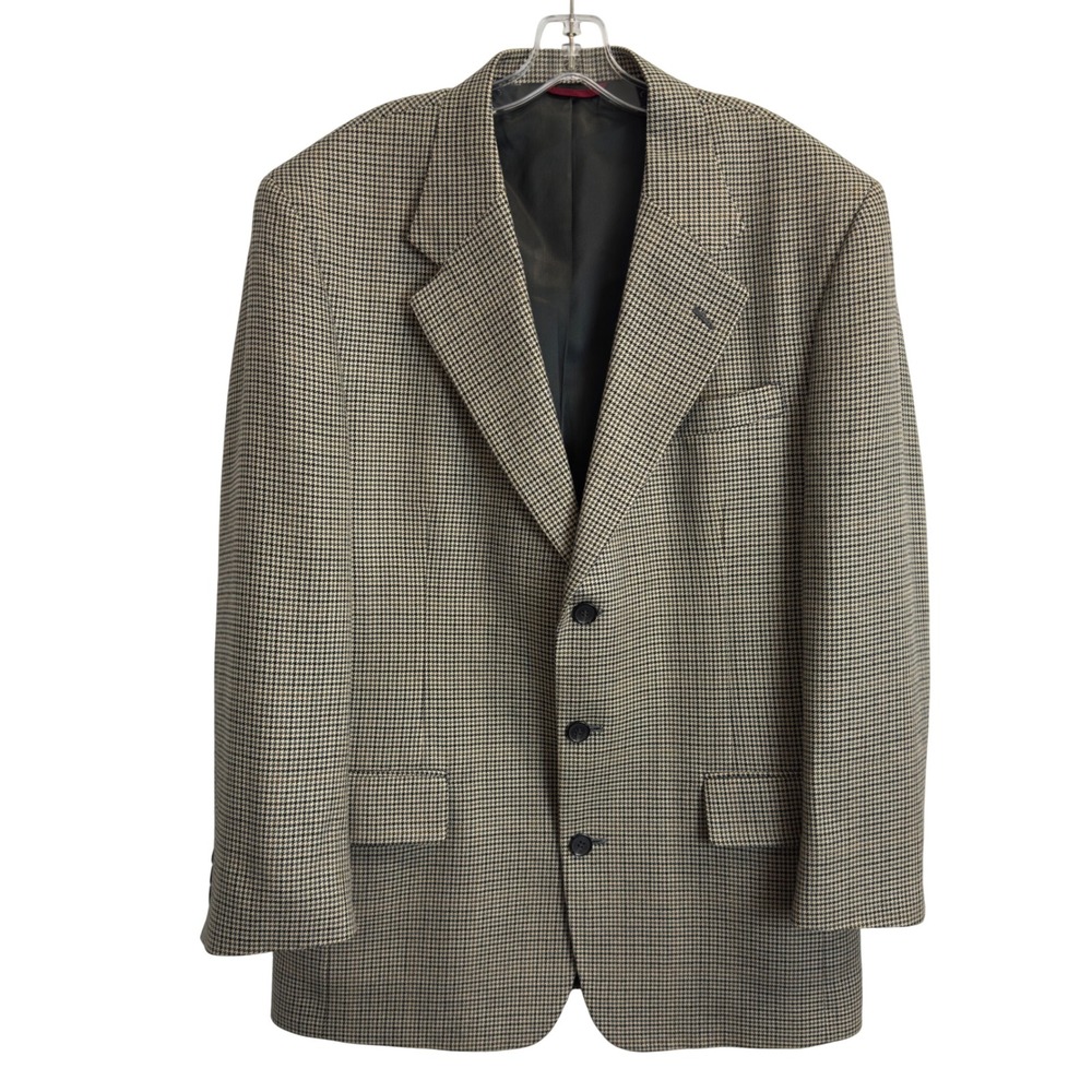 Jos. A. Bank Mens 42R Houndstooth Sport Coat Blazer Tan‎ Black Wool Blend Jacket